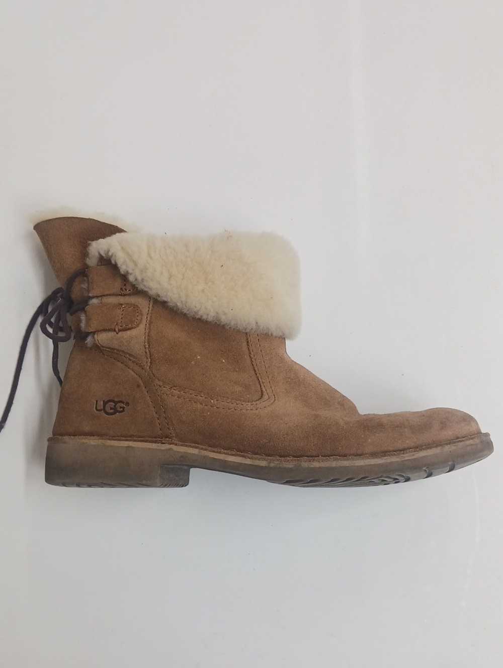 UgG NAIYAH Women's Brown Suede Shearling-Lined Ankle Boots